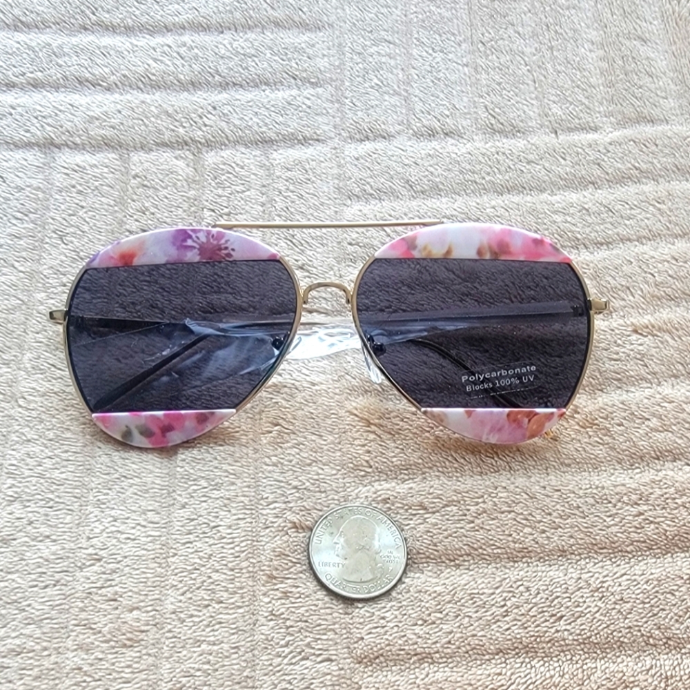 Floral Pink Aviator Sunglasses Rose Gold Frames